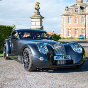 Morgan Aeromax in Gunmetal Grey shot at a stately home in Gloucestershire hero shot.