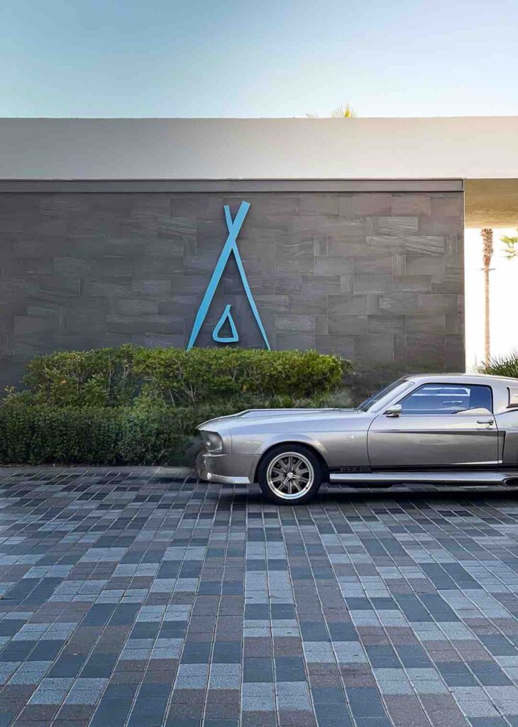 Front side profile of a Mustang Fastback.