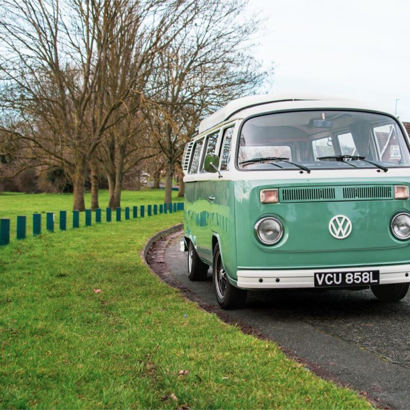VW t2 campervan for sale in Pastel Green with Pastel White Roof and accents