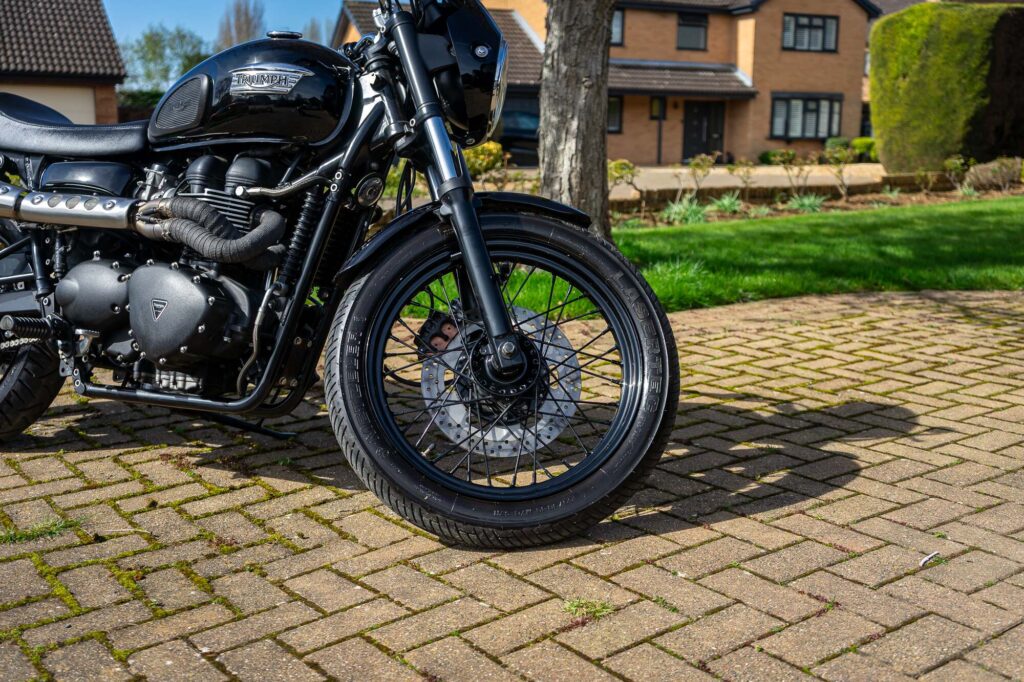 Boneville T100 powder coated wheels.